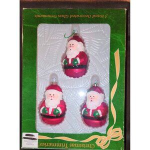 3 Hand Decorated Glass Santa Christmas Ornaments By Bradford Novelty Co.
